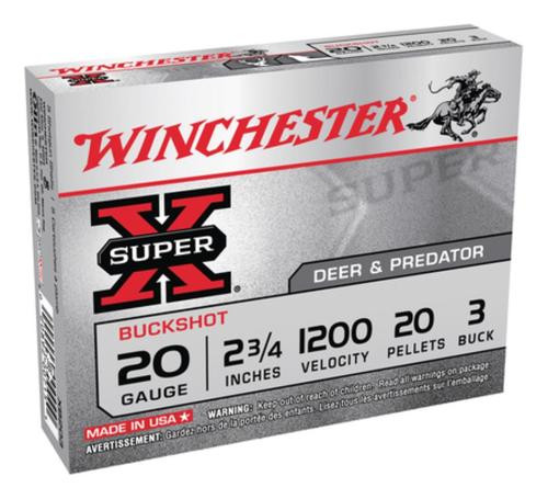 Winchester Super-X Buckshot 20 Ga, 2.75" 20 Pellets 3 Buck Shot 5rd Box