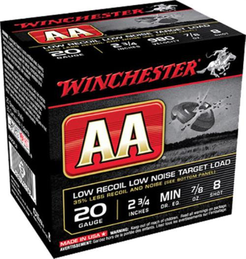 Winchester AA Low Recoil Low Noise Target 20 Ga, 2.75", 7/8oz, 8 Shot, 25rd Box
