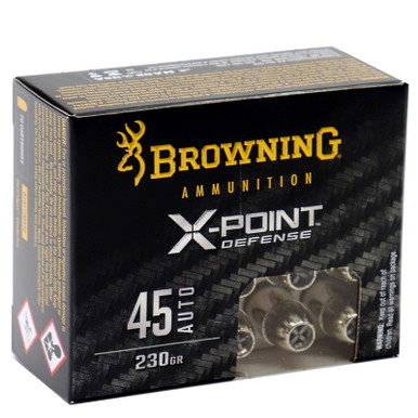Browning X-Point Defense 45 ACP Ammo 230 Grain Jacketed Hollow Point 20 Rounds