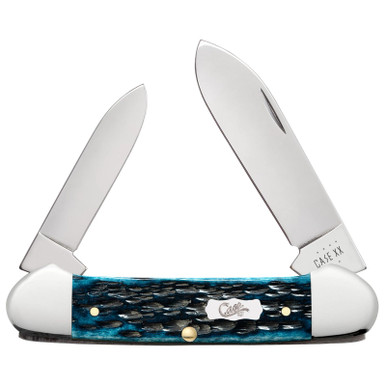 Case XX Canoe 51853 Peach Seed Jigged Mediterranean Blue Bone Stainless Folding Knife Pocket