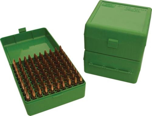 MTM Case Gard RM-100rd Rifle Ammo Box .22-250/.308/.243 Clear Green/Black