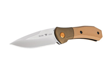 Buck 591 Paradigm Shift Auto Knife with Pocket Clip - 3" S35VN Drop Point Plain Blade, Brown G10 Handles with Rotating Bolster Lock