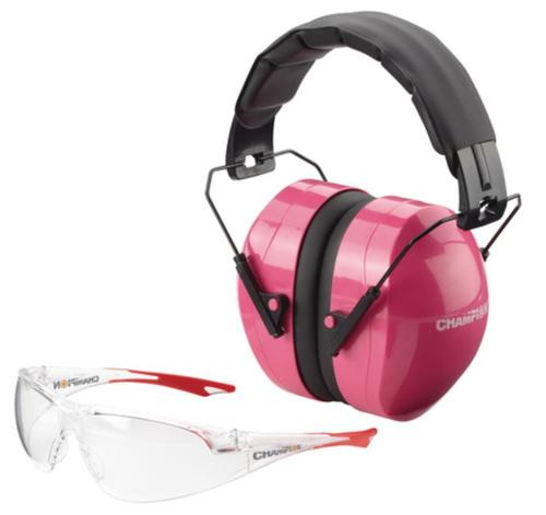 Champion Eyes And Ears Combo Pack, Pink Passive Muffs And Ballistic Rated Clear Shooting Glasses