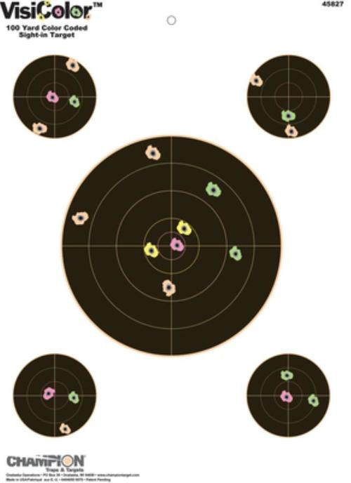Champion Visicolor Sight-In Target With 4 Extra Bullseyes Per Sheet, 10/Pack