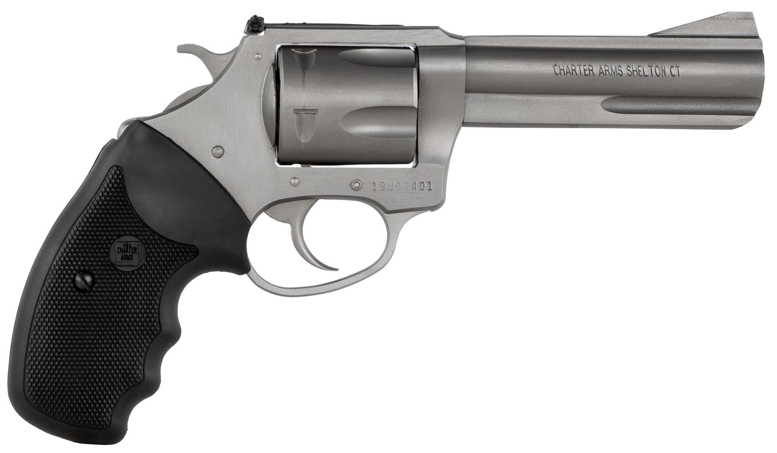 Charter Arms Pitbull Revolver 74042, 40 S&W, 4.20", Black Rubber Grip, Stainless Finish, 5 Rd