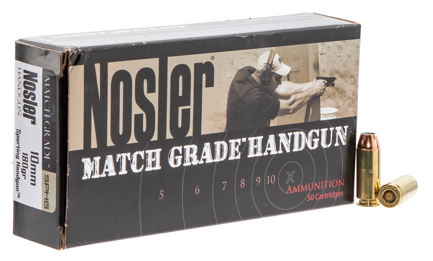 Nosler Match Grade Handgun Ammunition 51412, 10mm Auto, JHP, 180 gr, 1250 fps, 50 Rd/Bx