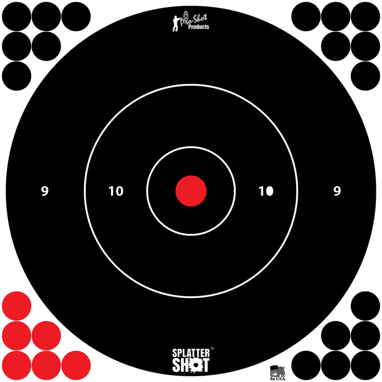 Pro-Shot SplatterShot 12" Bullseye Hanging Tag Paper Targets Black/Red White Enhancement 5 Pack