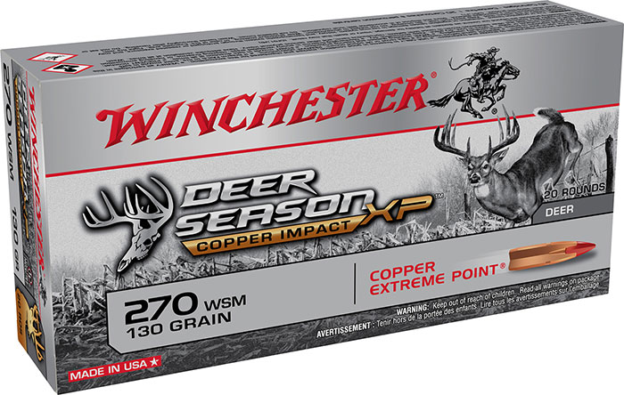 Winchester Deer Season Rifle Ammunition X270SDSLF, 270 WSM, Extreme Point, 130 gr, 3215 fps, 20 Rd/Bx