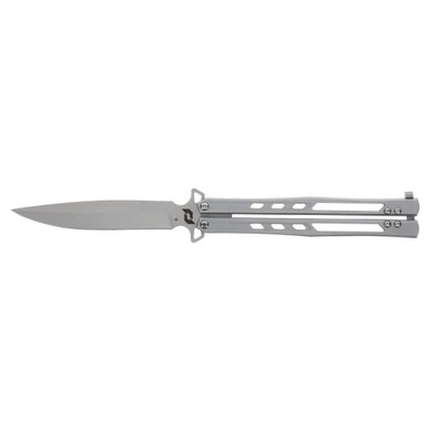 Schrade Alpha Class Alkemyst Balisong Butterfly Knife - 4" D2 Modified Clip Point Blade, Satin Stonewash Stainless Steel Handles - 1182276