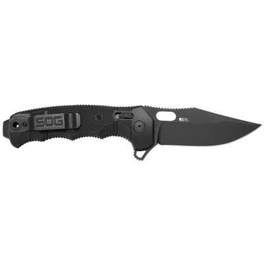 SOG SEAL XR Flipper Knife - 3.9" Black Cerakote S35VN Clip Point Blade, XR Lock, Black GRN Handles - 12-21-02-57