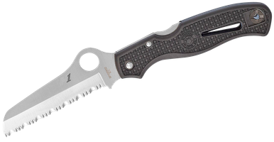 Spyderco Atlantic Salt Folding Knife 3.687" H1 Serrated Rescue Blade, Black FRN Handles - C89SBK