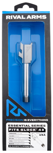 Rival Arms G43 Essential Drop-In Threaded Barrel -Stainless Steel Finish, Fits the Glock 43