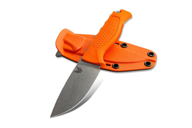 Benchmade Hunt Steep Country Fixed Blade Knife - 3.54" S30V Drop Point, Orange Santoprene Handles, Boltaron Sheath - 15006