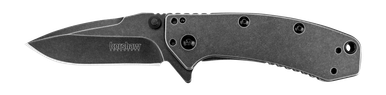 Kershaw 1555BW Cryo Assisted Flipper Knife - 2.75" Blackwash Plain Blade, Stainless Steel Handles