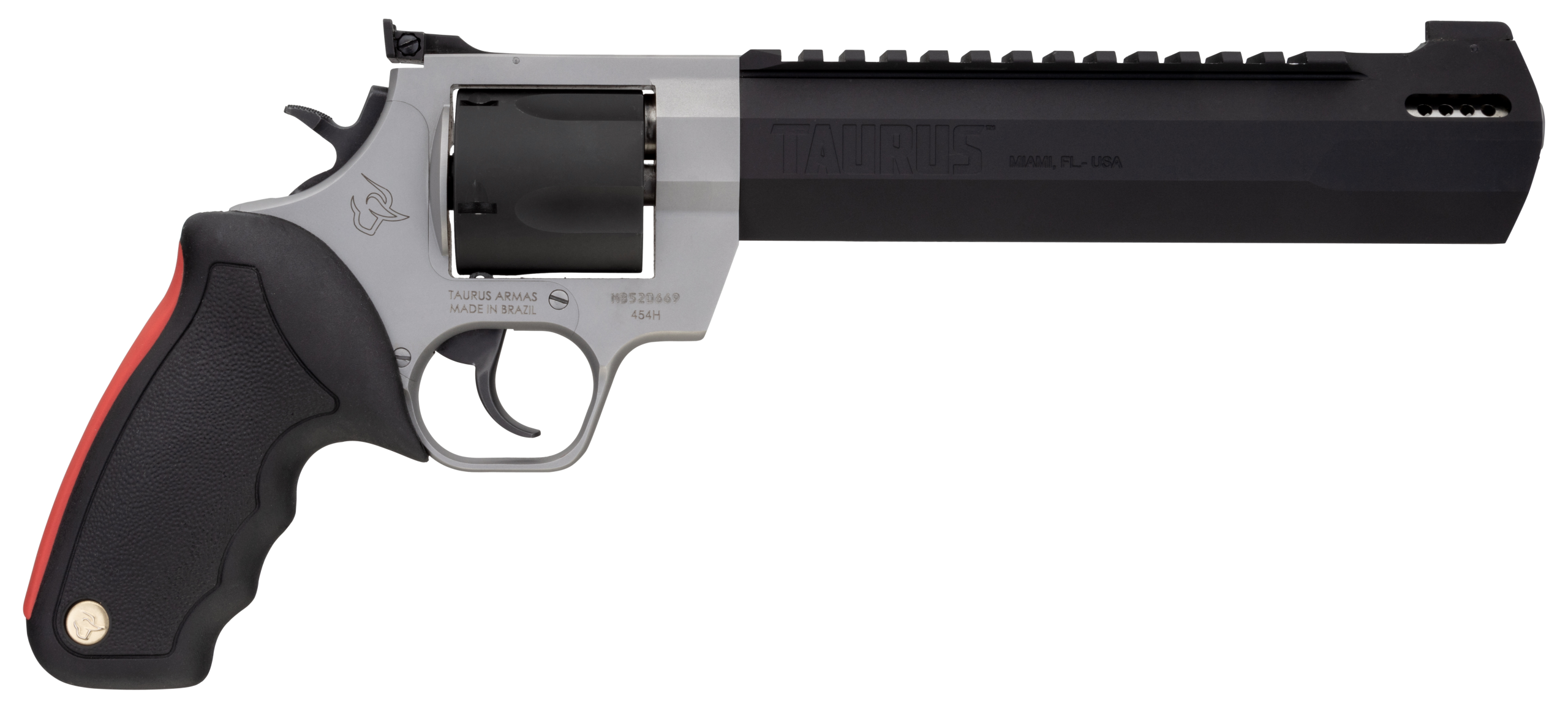 Taurus Raging Hunter Revolver 2454085RH, 454 Casull, 8.37", Black Rubber w/Red Cushion Insert Grip, Matte Black Finish, 5 Rd