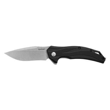 Kershaw 1645 Lateral Assisted Flipper Knife - 3.1" Stonewashed Drop Point Plain Blade, Black Glass-Reinforced Nylon Handles, Reversible Bayonet Clip