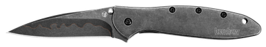 Kershaw Ken Onion Leek Assisted Flipper Knife - 3" Blackwash Composite D2 Plain Blade and Stainless Steel Handles - 1660CBBW