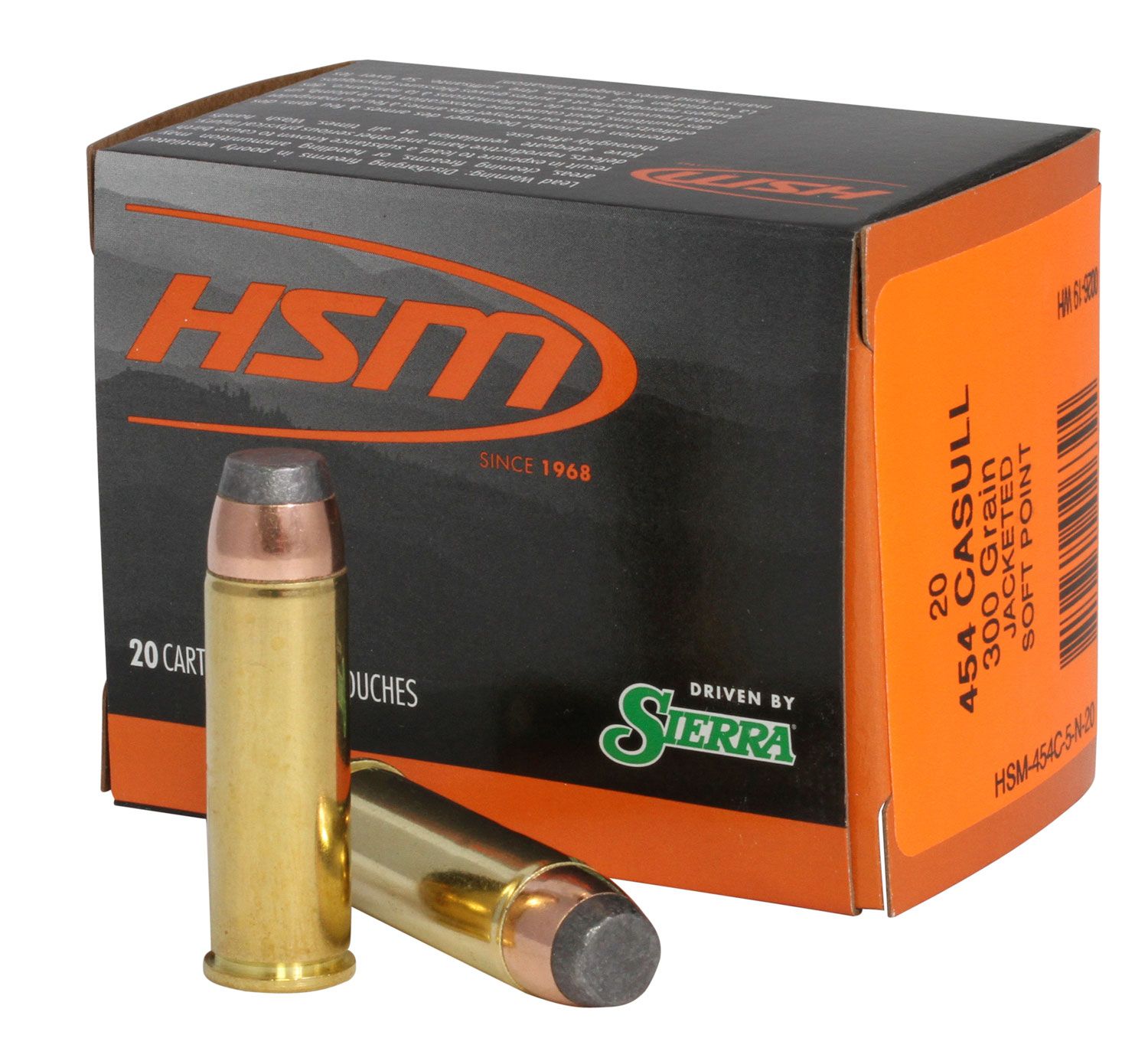 HSM Pro Pistol Ammunition 454C5N20, 454 Casull, Jacketed Soft Point, 300 gr, 20 Rd/Bx