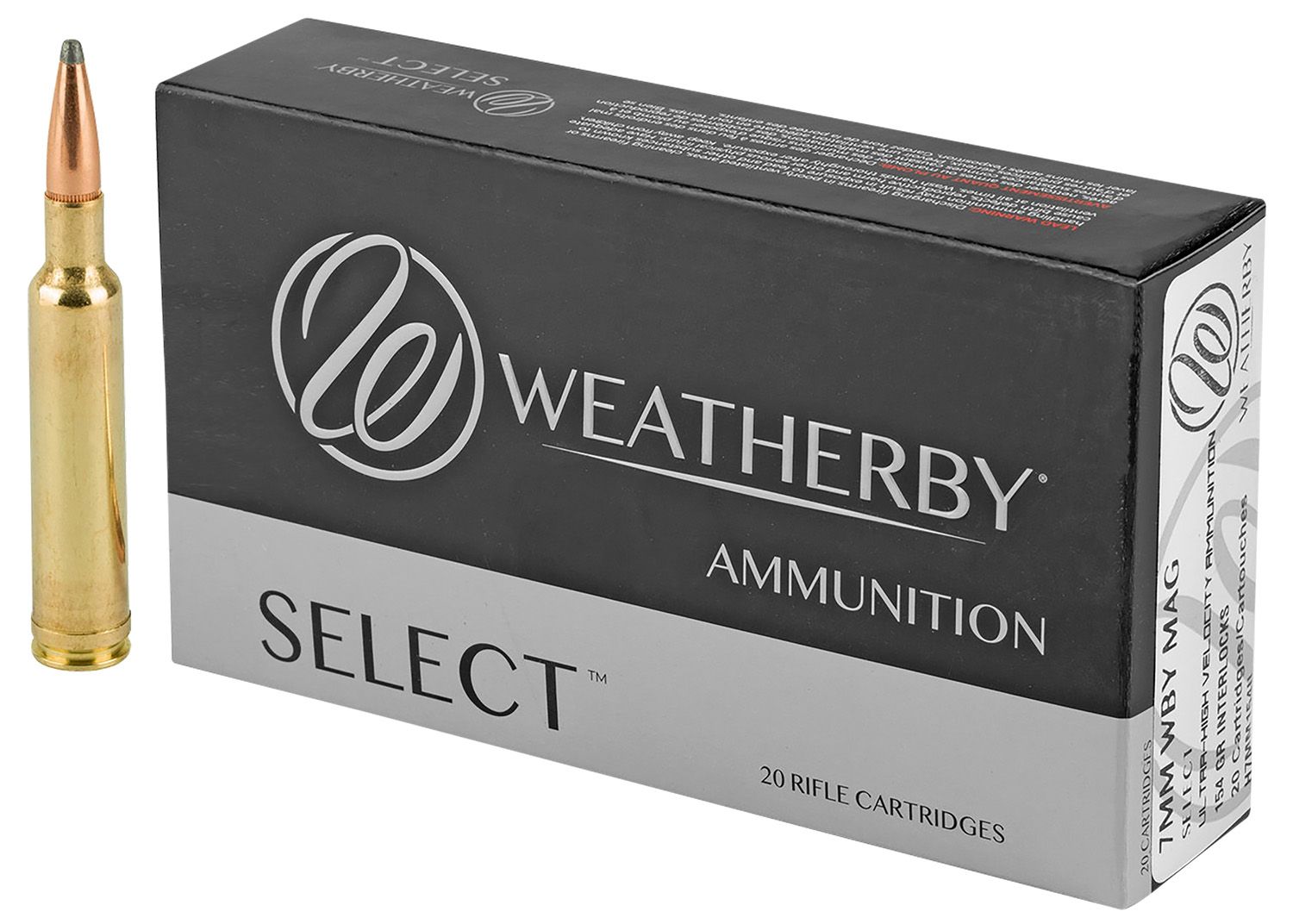 Weatherby Select Rifle Ammunition H7MM154IL, 7mm Weatherby Mag, Hornady Interlock, 154 gr, 3260 fps, 20 Rd/Bx