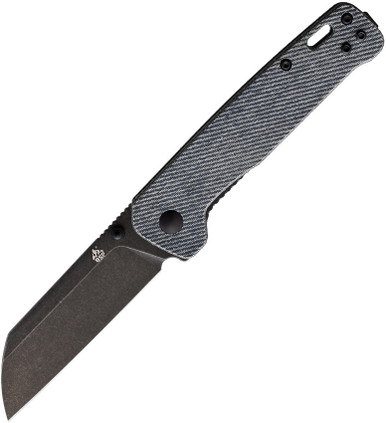 QSP Knives Penguin Folding Knife - 3.06" D2 Black Stonewashed Sheepsfoot Blade, Blue Jean Micarta Handles - QS130-B2