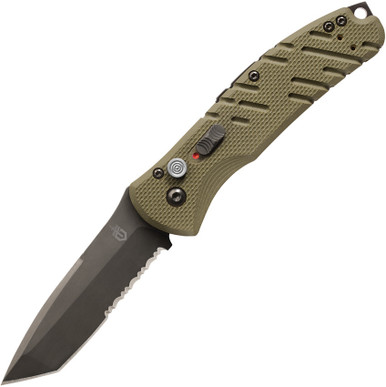 Gerber Propel Downrange AUTO Folding Knife - 3.5" S30V Black Combo Blade, OD Green G10 Handles - 30-001309