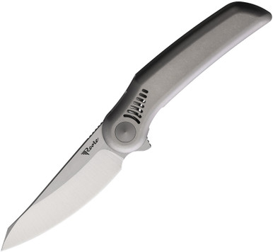 Reate Knives Gents #9 Flipper Knife - 3.3" M390 Satin Drop Point Blade, Light Bead Blasted Contoured Titanium Handles