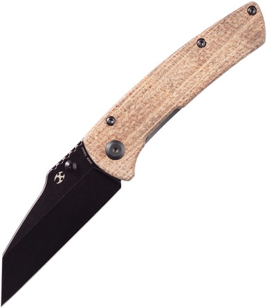 Kansept Knives Main Street Folding Knife - 3.36" 154CM Black Wharncliffe Blade, Natural Brown Micarta Handles - T1015A4