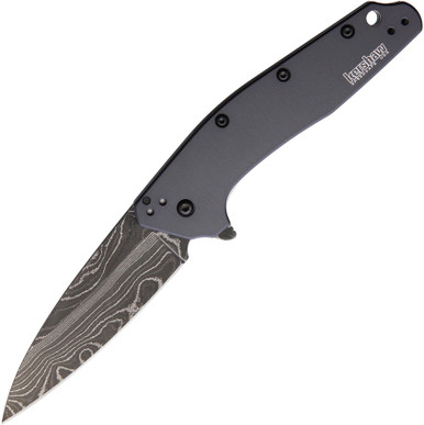 Kershaw 1812GRYDAM Dividend Assisted Flipper Knife 3" Damascus Plain Blade, Gray Aluminum Handles