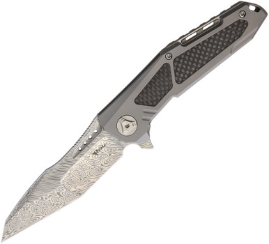 Reate Knives K-3 Flipper - 3.875" Damasteel Compound Tanto Blade, Titanium Handles with Carbon Fiber Inlays