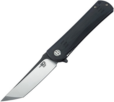 Bestech Knives Kendo Flipper Knife 3.75" D2 Two-Tone Satin/Black Tanto Blade, Black G10 Handles