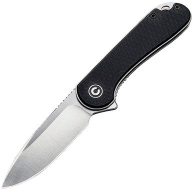 CiviviKnives C907A Elementum Flipper Knife - 2.96" D2 Satin Blade, Black G10 Handles