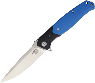 Bestech Knives Swordfish Flipper Knife - 4" D2 Satin Blade, Blue and Black G10 Handles