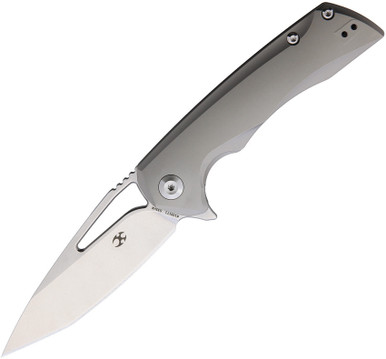 Kansept Knives Kryo Flipper Knife 3.58" - S35VN Satin Drop Point Blade, Stonewashed Titanium Handles