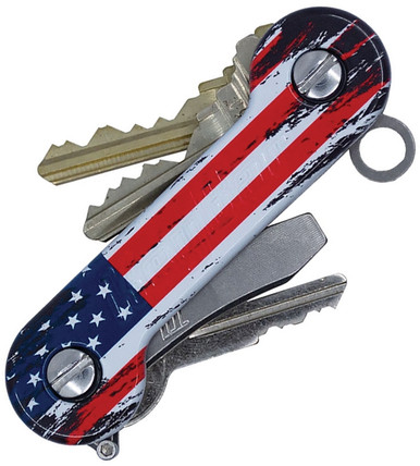 Keybar Aluminum Key Organizer - Full Size - Distressed Full Color American Flag Graphic
