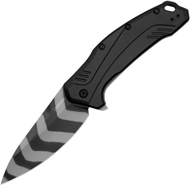 Kershaw 1776TS20CV Link Assisted Flipper Knife - 3.25" CPM-20CV Tiger Stripe Blade, Black Aluminum Handles