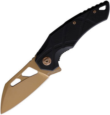 FoxEdge Atrax Linerlock Folding Knife - 3.15" Bronze 8Cr13MoV Wharncliffe Blade, Black G10 Handles