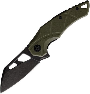 FoxEdge Atrax Linerlock Folding Knife - 3.15" Black 8Cr13MoV Wharncliffe Blade, Green G10 Handles