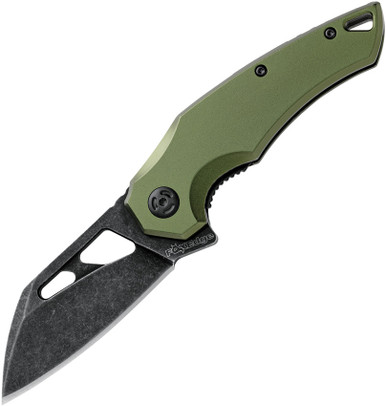 FoxEdge Atrax Linerlock Folding Knife - 3.15" Black Stonewashed 8Cr13MoV Wharncliffe Blade, Green Anodized Aluminum Handles