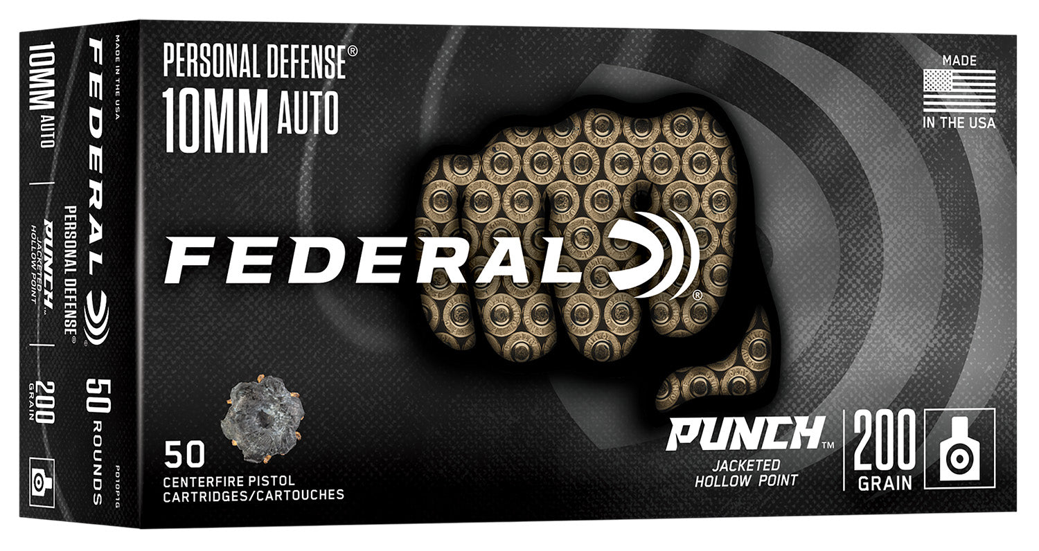 Federal 10mm Auto PUNCH 200 grain Jacketed Hollow Point ammunition 1100 FPS