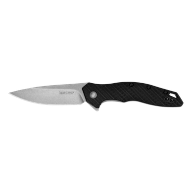 Kershaw 1845 Shoreline Assisted Flipper Knife - 3" Stonewashed Drop Point Plain Blade, Black Glass-Reinforced Nylon Handles, Reversible Clip