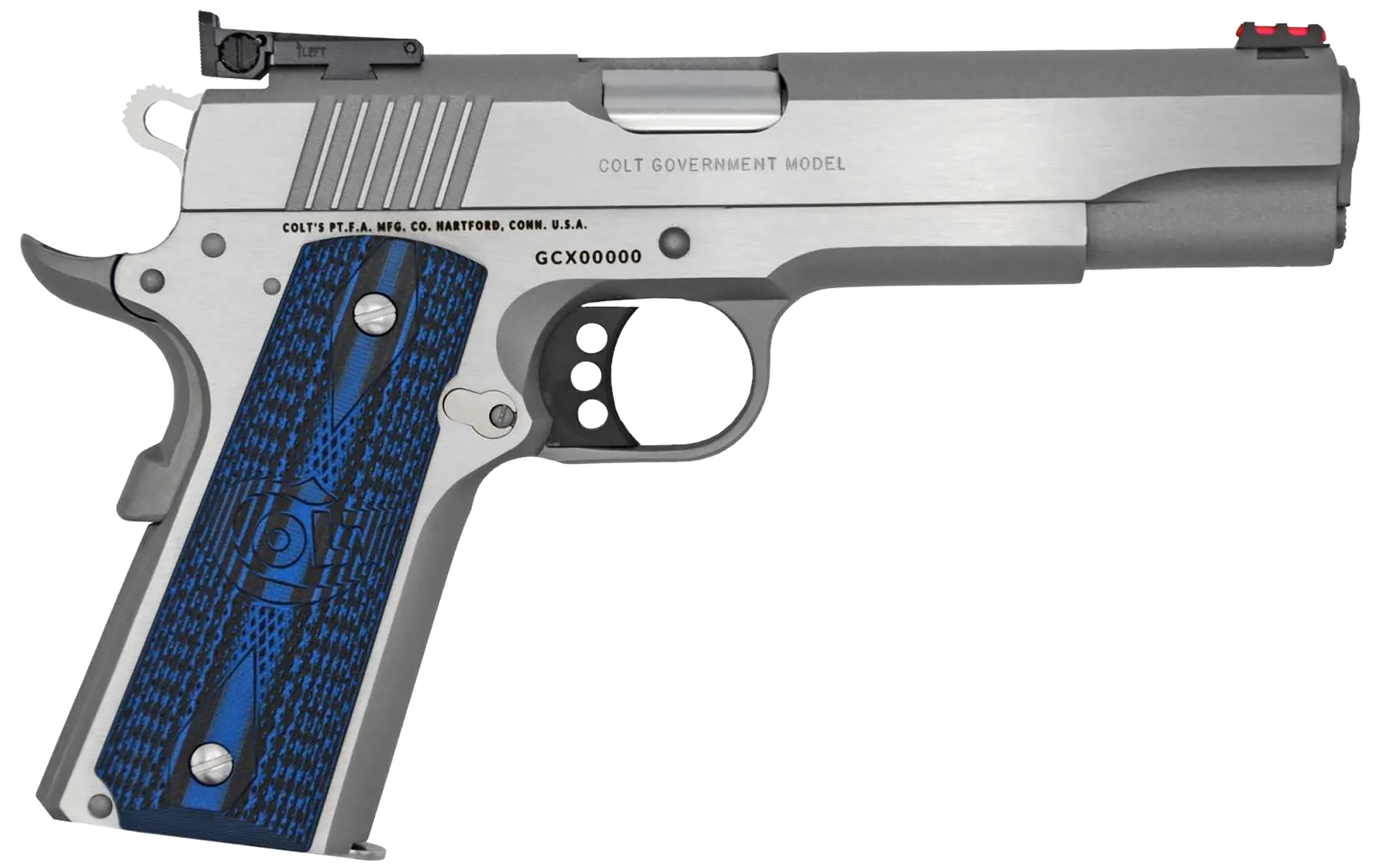 Colt Gold Cup Lite Pistol O5073GCL, 38 Super, 5", Blue G10 Checkered Grips, Stainless Finish, 8 Rds