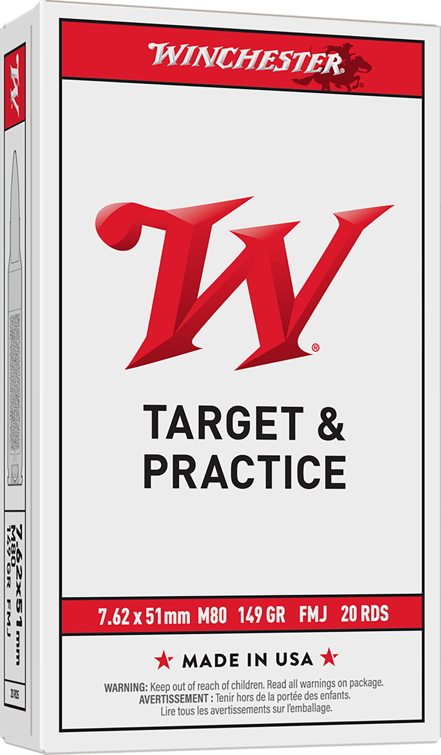 Winchester USA Rifle Ammunition WM80, 7.62x51mm NATO, Full Metal Jacket (FMJ), 149 gr, 2790 fps, 20 Rd/Bx