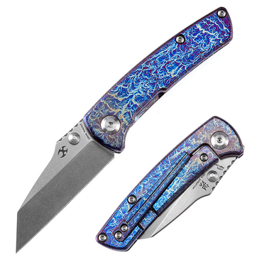 Kansept Knives Little Main Street Folding Knife - 2.26" CPM-S35VN Wharncliffe Blade, Lightning Strike Titanium Handle - K2015A5