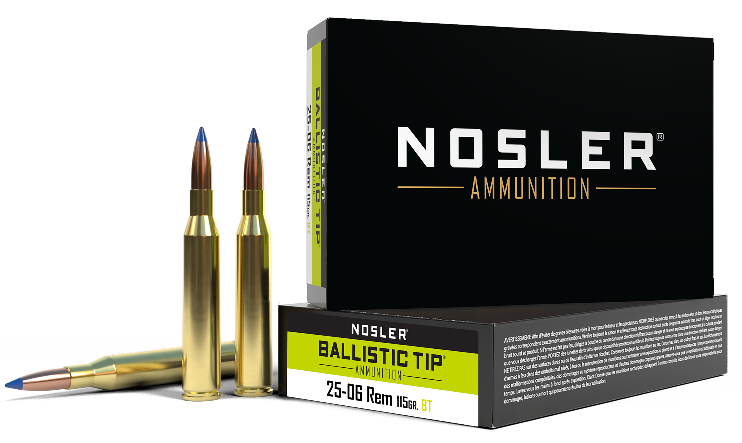 Nosler Trophy Grade Rifle Ammunition 40071, 25-06 Remington, Ballistic Tip, 115 GR, 3000 fps, 20 Rd/bx