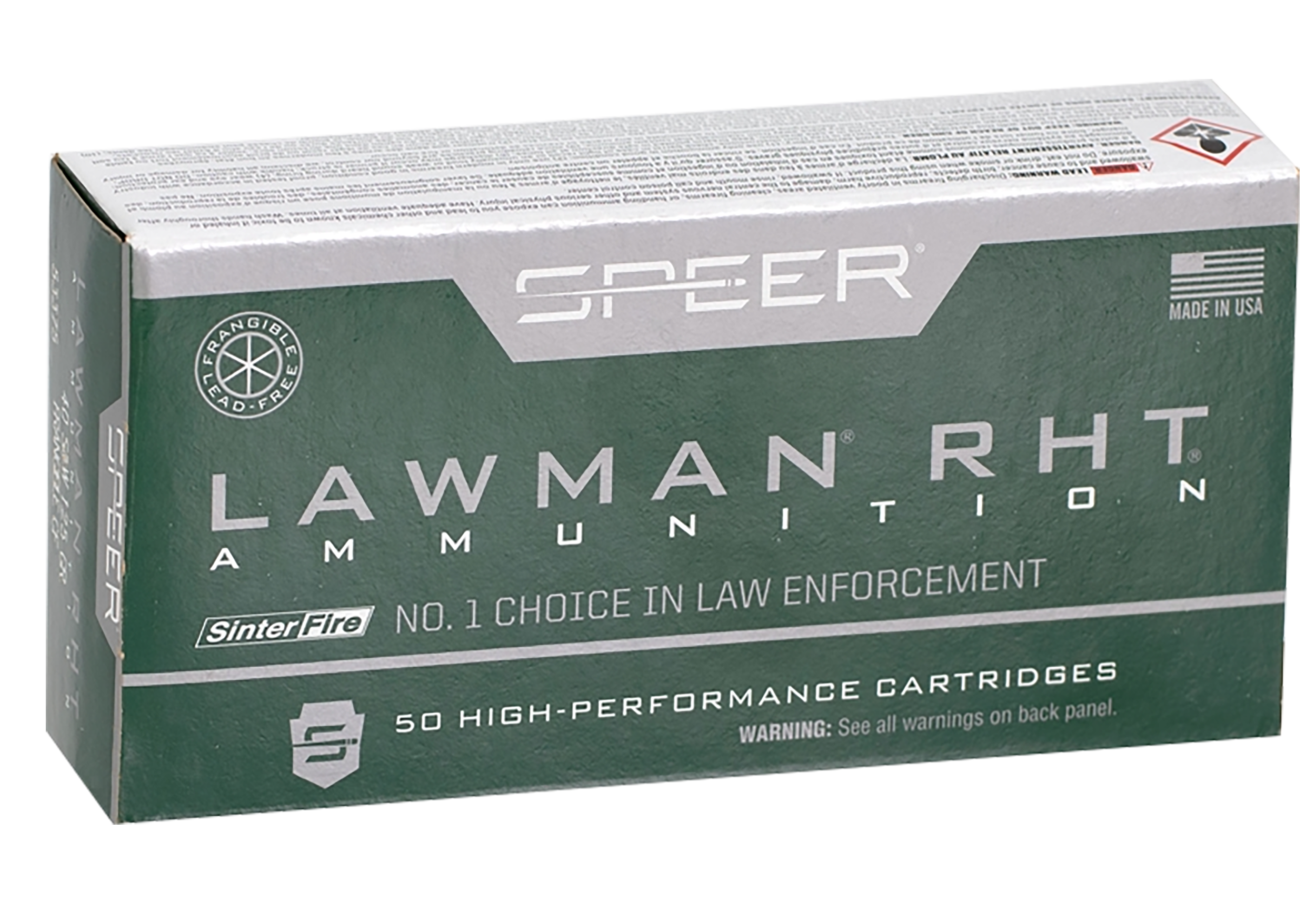 Speer Lawman Pistol Ammunition 53375, 40 S&W, Frangible, 125 gr, 50 Rd/Bx