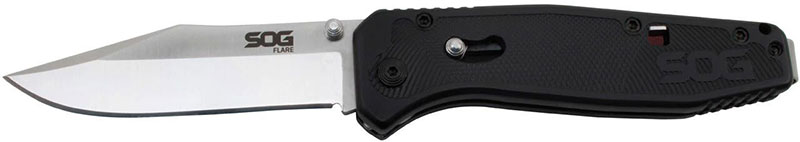 SOG Flare Satin Clip Point Blade Assisted Folding Knife (FLA1001-CP)