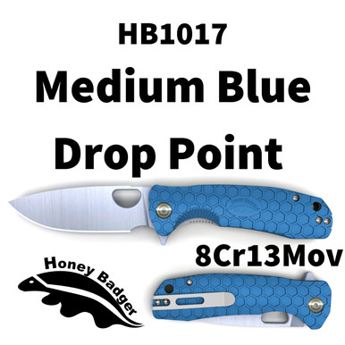 Honey Badger Knives Medium Linerlock Blue Folding Knife - 3.19" 8Cr13MoV Blade, Blue Textured GRN Handle