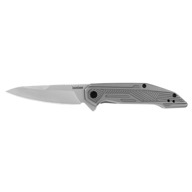 Kershaw 2080 Terran Assisted Flipper Knife - 3.13" Bead Blasted Sheepsfoot Blade, Bead Blasted Stainless Steel Handles