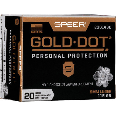 Speer Gold Dot Personal Protection Pistol Ammo 9mm 115 gr. HP 20 rd.