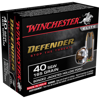 Winchester Defender Pistol Ammo 40 S&W 165 gr. Bonded Jacket HP 20 rd.